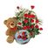 Лучший Подарок. Корзина красных роз с зеленью, плюшевый мишка и коробка вкуснейшего печенья. 